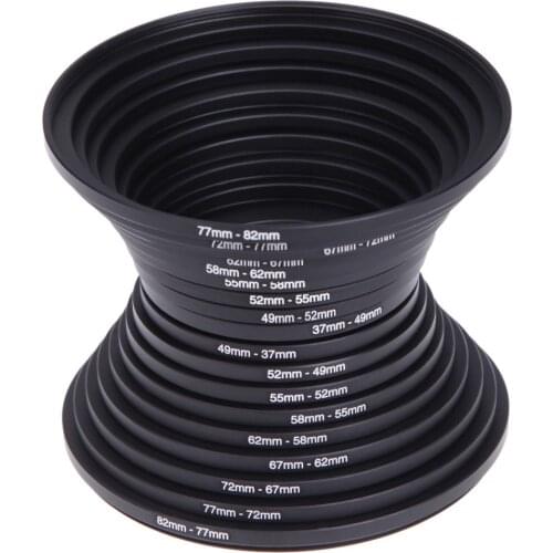 18pcs/set Camera Lens Filter Stepping Metal Up & Down Ring Adapter For All Camera DSLR 37-82mm 82-37mm