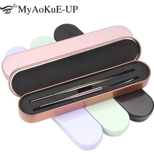 Tweezers storage box tinplate double Slots Eyelashes extension Beauty Makeup Tweezers Protection Box for grafting eye lash tools
