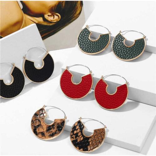 Gift Boho Geometric Women PU New Dangle Earrings Leather Statement