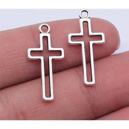 20Pcs 11x24mm Hollow Cross Charms Hand Made Jewelry Accessories For Jewelry Making Antique Silver Color Alloy Charms