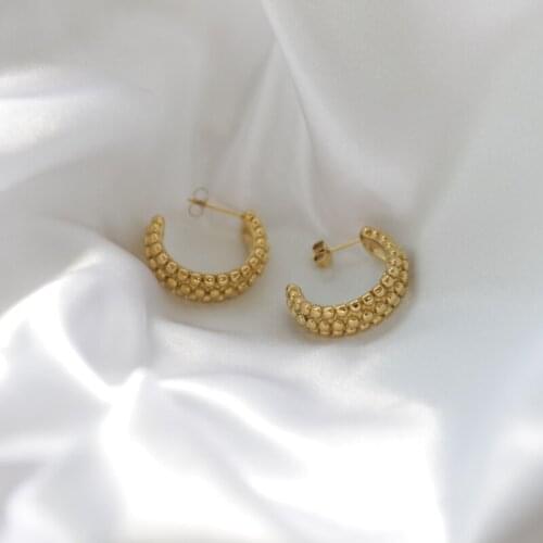 Tarnish Free PVD Gold Finish Rope Chain Beaded Hoop Earring Stainless Steel Tarnish Free Gold Jewelry Wholesale