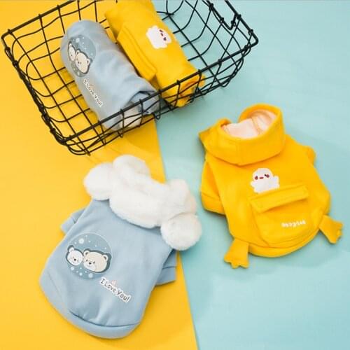 Cute Yellow blue carton Hoodie Pet Cat Dog Clothes Christmas Easter Clothes Pet Equipment Comfortable Fabric Cute Pet
