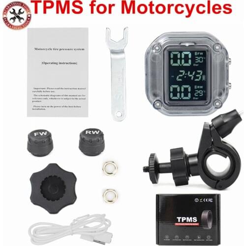 2021 Newst Motorcycle TPMS Tire Pressure Tire Temperature Monitoring System 2pcs Sensor 5V 6.2Bar USB Active Alarm Time Display
