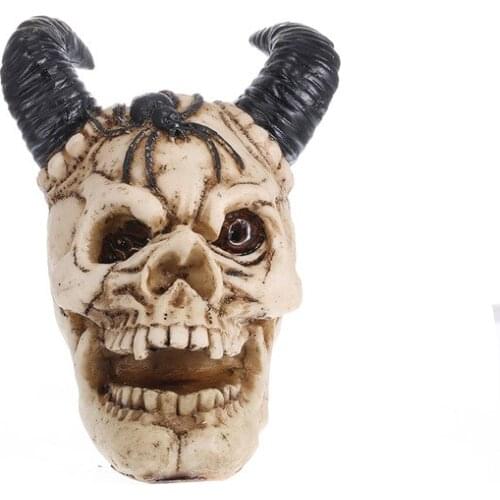 Moquerry Horned Skull Head Statue Cold Cast Resin Human Skull Skeleton Sculptures Handicraft Home Decoration Art decoracion hog