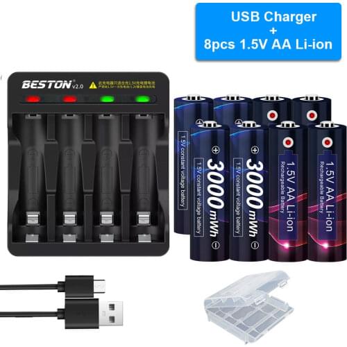 LED Smart Charger for 1.5v Li-ion AA Rechargeable Battery Lithium Battery+AA Rechargeable Battery 1.5v AA Li-ion Battery AA