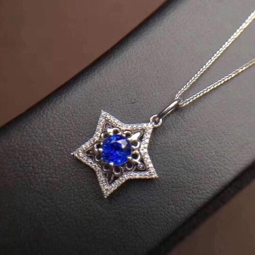 T1210 Real Pure 18 K Gold Jewelry AU750 100% Natural Blue Sapphire Gemstones 0.77ct Pendants for Women Fine Necklace