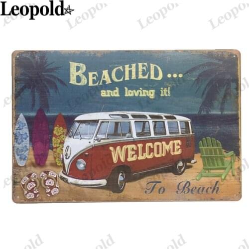 Vintage Metal Tin Plate Beach Bus Plaque Letters Beach Shoes Bar Club Family Decoration 20X30Cm