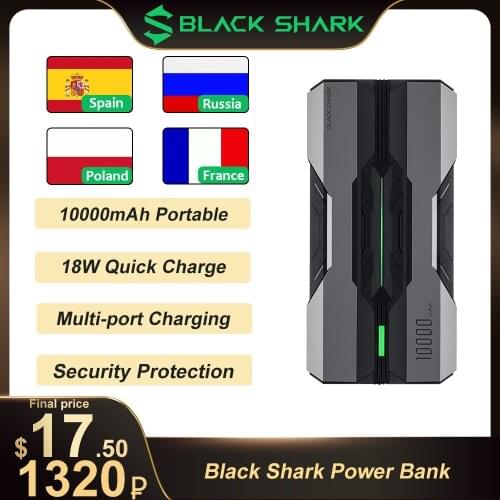 Black Shark Power Bank 10000mAh Portable Charger 18W Quick Charge Power Bank With Three USB Output For xiaomi Black shark 4 3