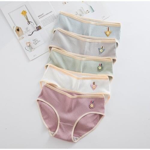 Womens Cotton Panties 3Pcs Soft Striped Women Underpants Cute Solid Girls Briefs Sexy Female Lingerie M-XL Comfort Underwear