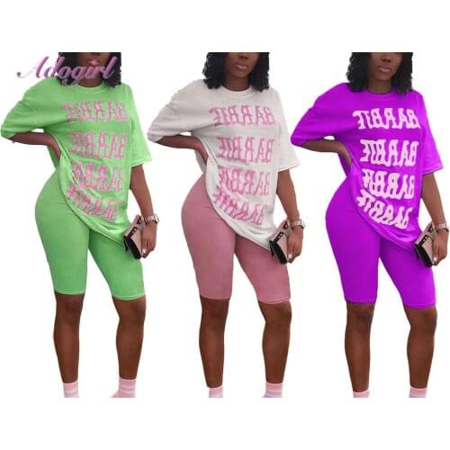 Womens Letter Print Loose Style Casual Short Sleeve T-shirt Shorts Two Pieces Set Summer Female Tops Pants Tracksuit Outfits