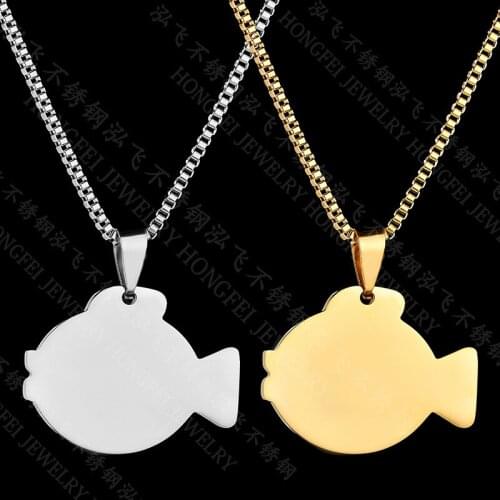 Retro Women Cute Fish Necklace Chokers Charm Blank Dog Tag Pendant Stainless Steel Chain Necklace Charm Jewelry Gifts