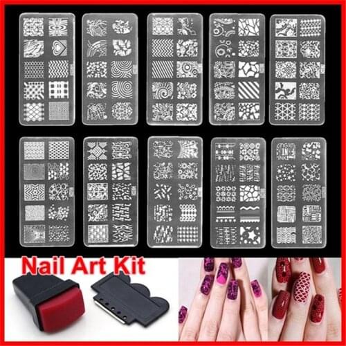1Set Nail Stamping Plates Rectangle Template Negative Nail Stamp For DIY Nail Designs Manicure Stamp Plate Set