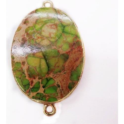 1Pcs 48x28x5mm Brown And Green Sea Sediment Jasper & Pyrite Oval Gilt Edge Bracelet Connector Bead DIY Jewelry Accessories S881