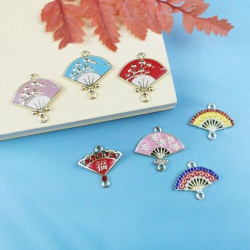 10pcs Variety Fan Enamel Vintage Pendant For Women Charm Fit DIY Bracelet Jewelry Making Decoration Fashion Accessories Gifts