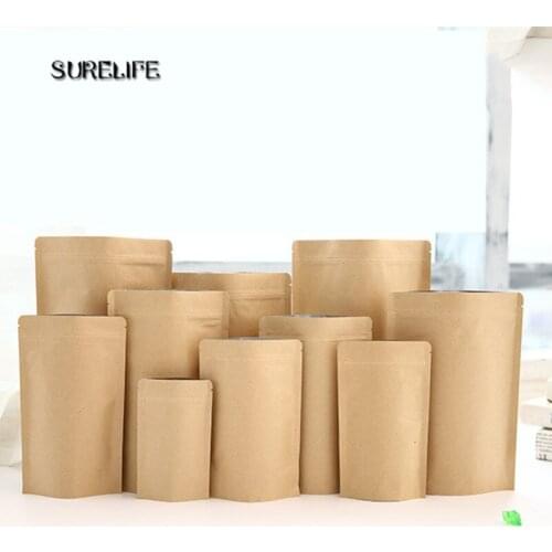 100pcs High Barrier Stand Up Kraft Paper Zipper Coffee Pouch Bag, Zip Lock Food Gift Cookie Baking Packaging Paper Bags
