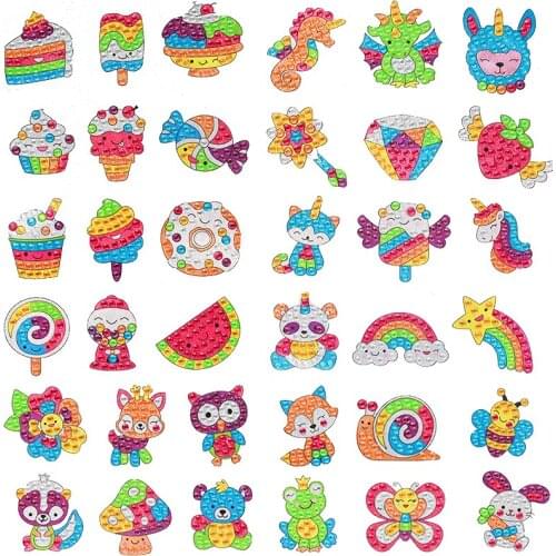 12/48pcs shimmering DIY Cartoon Diamond Painting Stickers For Kids Gift Diamond Stickers Birthday Gift Toy Phone Cup Sticker
