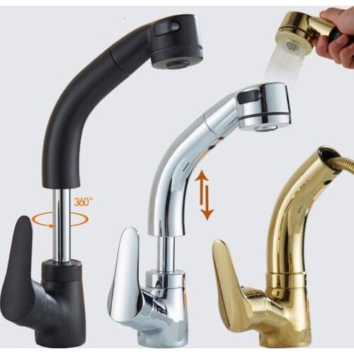 3 Colors Pull Out Bathroom Sink Faucet Hot and Cold Water Mixer Crane Lift Up and down Chrome Finished