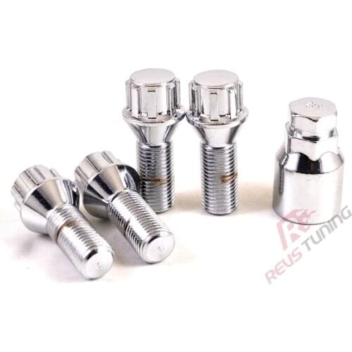 4Bolts+1Adapter M14X1.5 Steel Taper Seats Car Wheel Rim Lock Locking Bolts Lug Nuts
