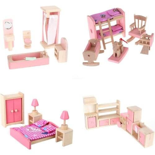 4 Set Dollhouse Furniture Kid Toy Bathroom Set Bathroom Kid Room Bedroom Kitchen Classic Toys Pretend Play Toy Girl Decoration