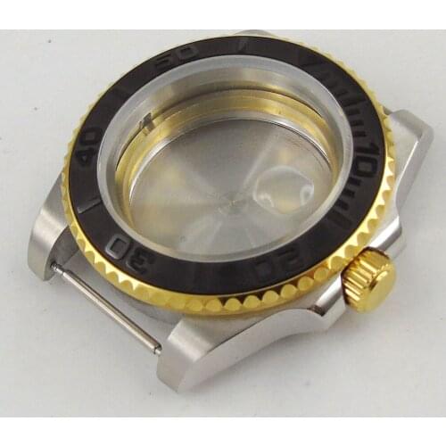 40mm 316L Sapphire Glass ceramic bezel golden plated Watch Case fit 8215 2836 Movement
