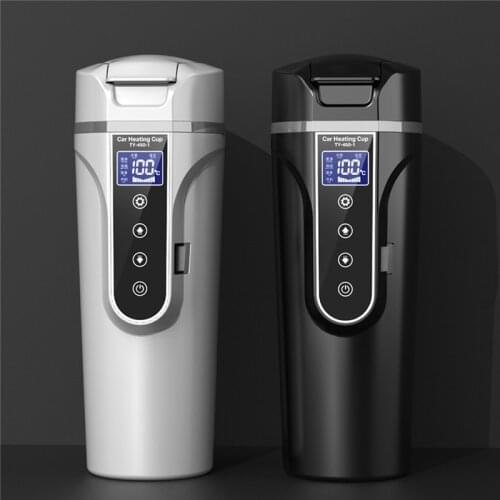 450ml 12V / 24V Stainless Steel Car Heating Cup Electric Water Cup LCD Display Temperature Kettle Coffee Tea Milk Heated Soaked