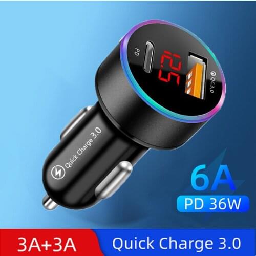 Type C PD Quick Car Charger QC3.0 4.0 Digital Display Fast Charging For All Smartphones For iPhone 12 11 Pro Max Xiaomi Samsung