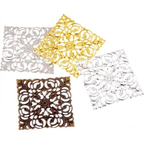 Free shipping 5Pcs Filigree Square Wraps Connectors Jewelry Findings Connectors 51x51mm