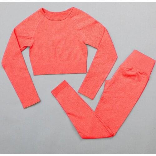 Seamless Solid Yoga Set Gym Suits Long-sleeve Tops High Waist sports Leggings Running Stretch Fitness Sportswear for Women