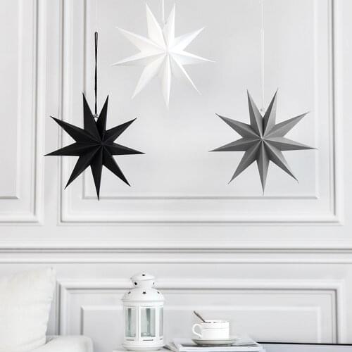 Paper Star Lantern 3Pcs 3D Nine Pointed Stars Gray White Black Birthday Christmas Xmas Wedding Party Home Hanging Decoration