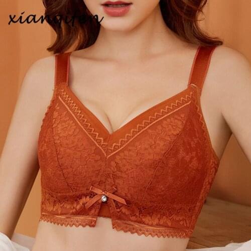 Xianqifen Bras For Women Plus Size Minimizer Wireless Lace Lingerie Crop Top BH Bralette Underwear C D E Cup