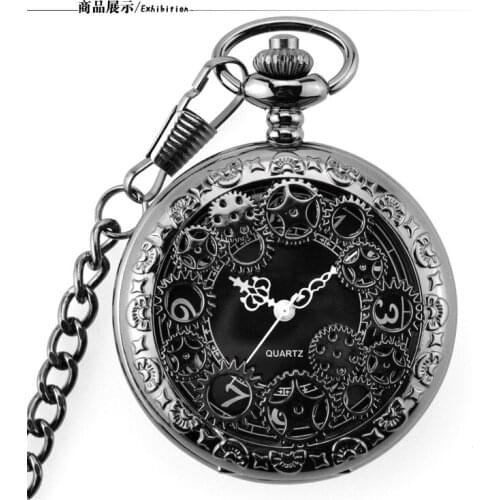Antique Quartz Pocket Watch Vintage Bronze Gear Hollow Pocket Watch Chain Pendant Watch Pocket With Fob Chain Men Women Gifts