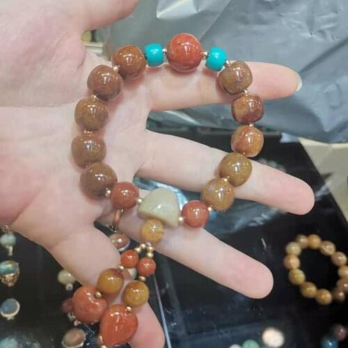 Pure natural coral jade chrysanthemum stone heart-shaped cylindrical couple bracelet couple lovers bracelet men and women