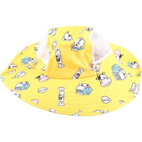 Cotton Girls Summer Cartoon Sun Hat Neck Protection Chin Strap Secure Sweat Absorb Sun Protection for Seashore Playing