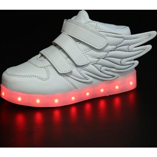 Classic Childrens Wings Light Shoes Korean version LED High-top Kids light shoes USB charging colorful Sneakers for Boy DX008