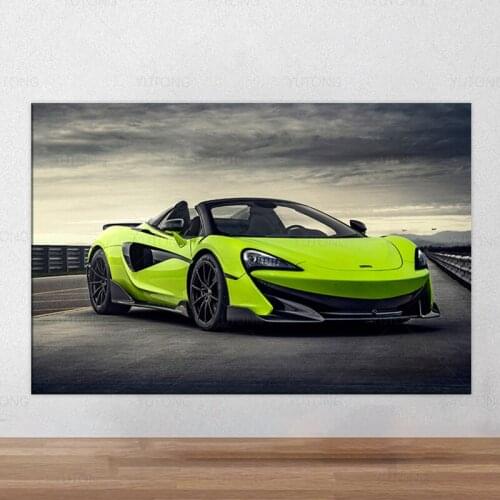 Cool Green Super Car Poster Car Scenery Poster Canvas Paintings Car Pictures Wall Art for Living Room Home Decor Frame