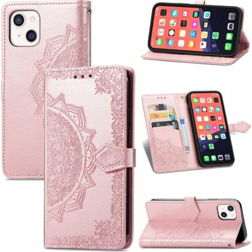 Mandala Flower Embossed Leather Case For iphone 13 Pro Cases Magnetic Folio Wallet Phone Cover Iphone13 Pro Max Funda