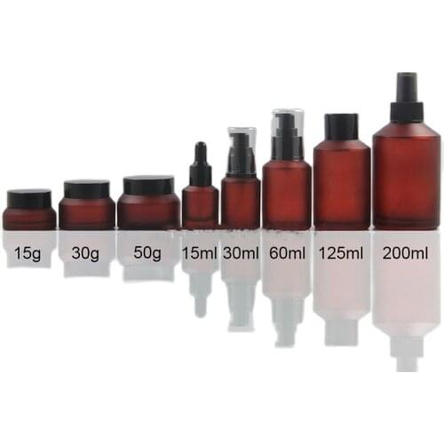 Cream Jar 15G 30G Red Frosted Glass Bottle 30ml Thickened Dropper Bottle 15ml Spray Bottle 200ml Emulsion Lotion Pump Vial 60ml