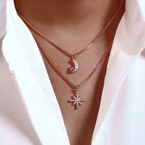 Cubic Ziron Moon Star Necklace Women 2021 Trend Fashion Gold Color Women Chain Pendant Necklace Jewelry Gift