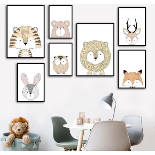 Lion Deer Fox Owl Bear Rabbit Tiger Nursery Nordic Posters And Prints Wall Art Canvas Painting Wall Picture Baby Kids Room Decor