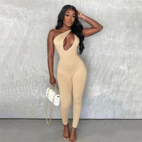 Molly One Shoulder Sexy Cut Out Rompers Womens Jumpsuit 2021 Streetwear Solid Backless Active Wear Skinny Slim Jumpsuits Summer