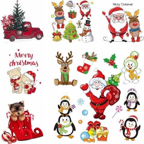Cartoon Santa Claus Patches Christmas Thermo Stickers On Clothes DIY Christmas Patches Heat Transfer Sticker Christma Deer Cars