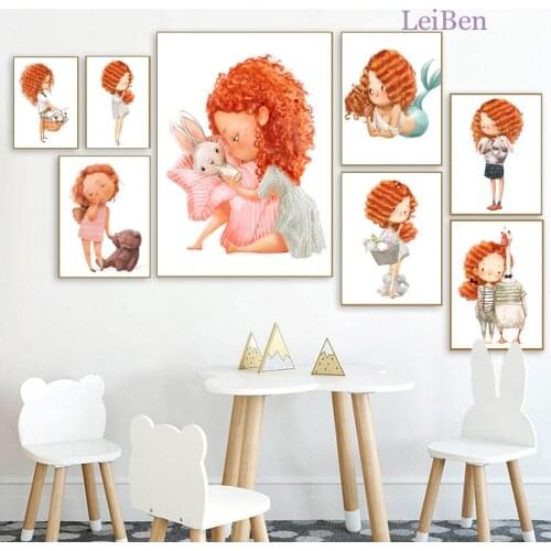 Cartoon Poster Wall Art Picture Girl Mermaid Princess Canvas Painting On The Wall Loft Home Decoration Baby Room Childrens Room