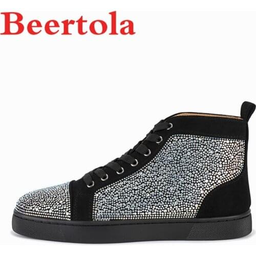 Mens Sneakers Crystal High Top Casual Shoes Men Rhinestones Lace Up Brand Designers Chaussures Sport Homme Flats Men Thick Sole