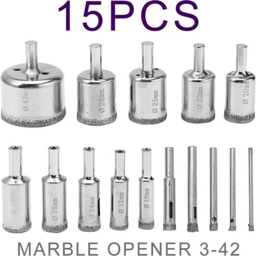 15pcs Diamond Hole Saw Drill Bits Set Stainless Steel Plate Iron Metal Cutting Kit Glass Ceramic Tile Cutting Tool 3-42mm Cutter