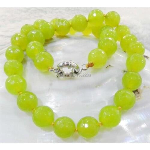 New Style ! 10mm Faceted Round Peridot chalcedony feather Necklace JT6185 Fashion beautiful beads