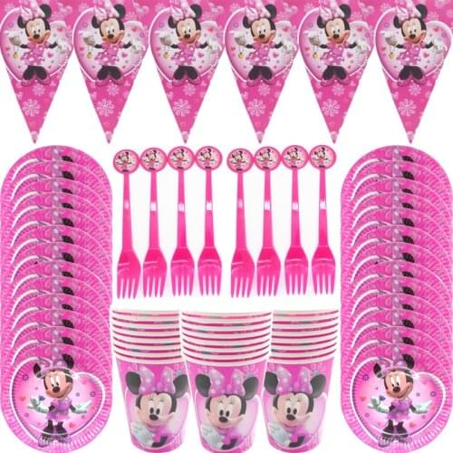 Minnie Mouse baby one year old birthday party Disposable tableware decor banner ballons decoration birthday party supplies