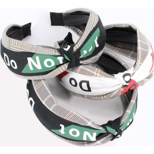 Wholesale 12pcs/lot Vintage Letters Top Knot Hairbands Women Korean Hair Accessories Plaid Headbands with Teeth