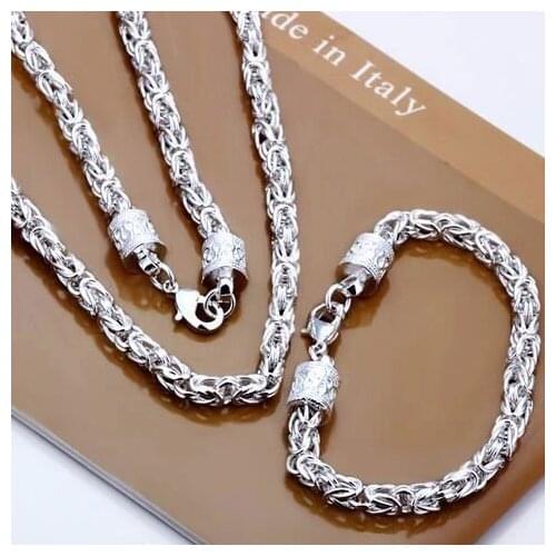 Silver 925 Jewelry Set For Women Men 5MM Dragon Chain Bracelet Necklace 2pcs Sets Fine Jewelry Wholesale Bijoux