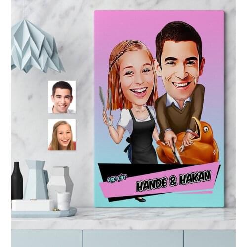 Personalizeds Cook Couple Cartoon Canvas Table (50x70 cm.) 2 Personalized Quality Table Special Occasions Gifts