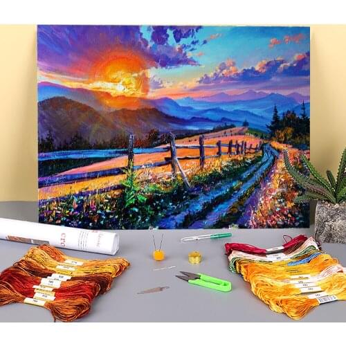 Landscape Evening Sun Printed Canvas 11CT Cross-Stitch Complete Kit Embroidery DMC Threads Hobby Handmade Different